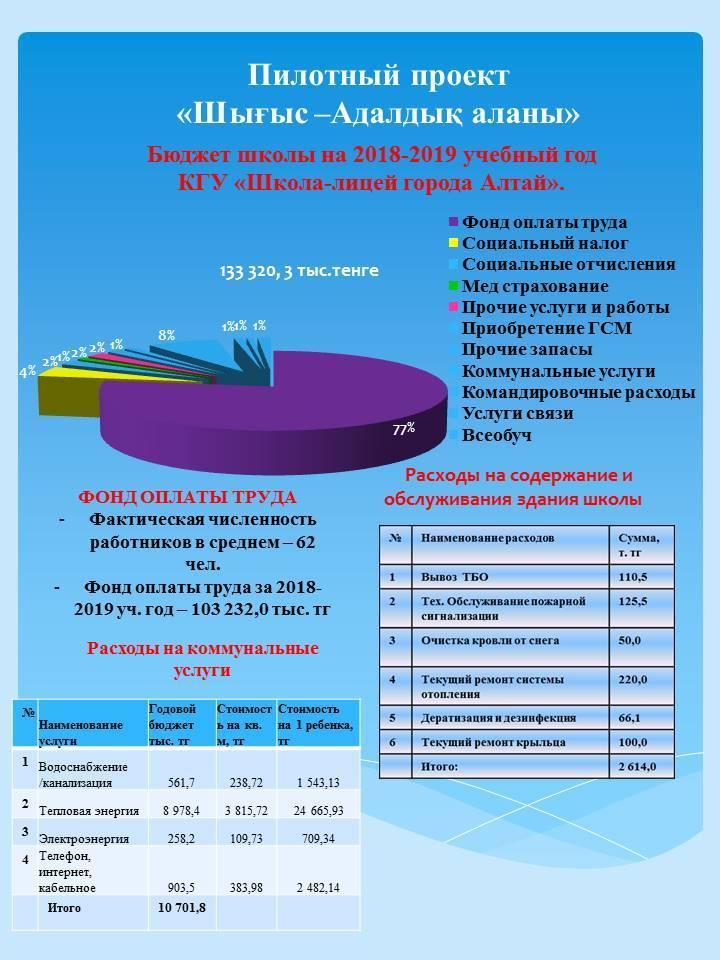 Бюджет школы на 2018-2019 учебный год