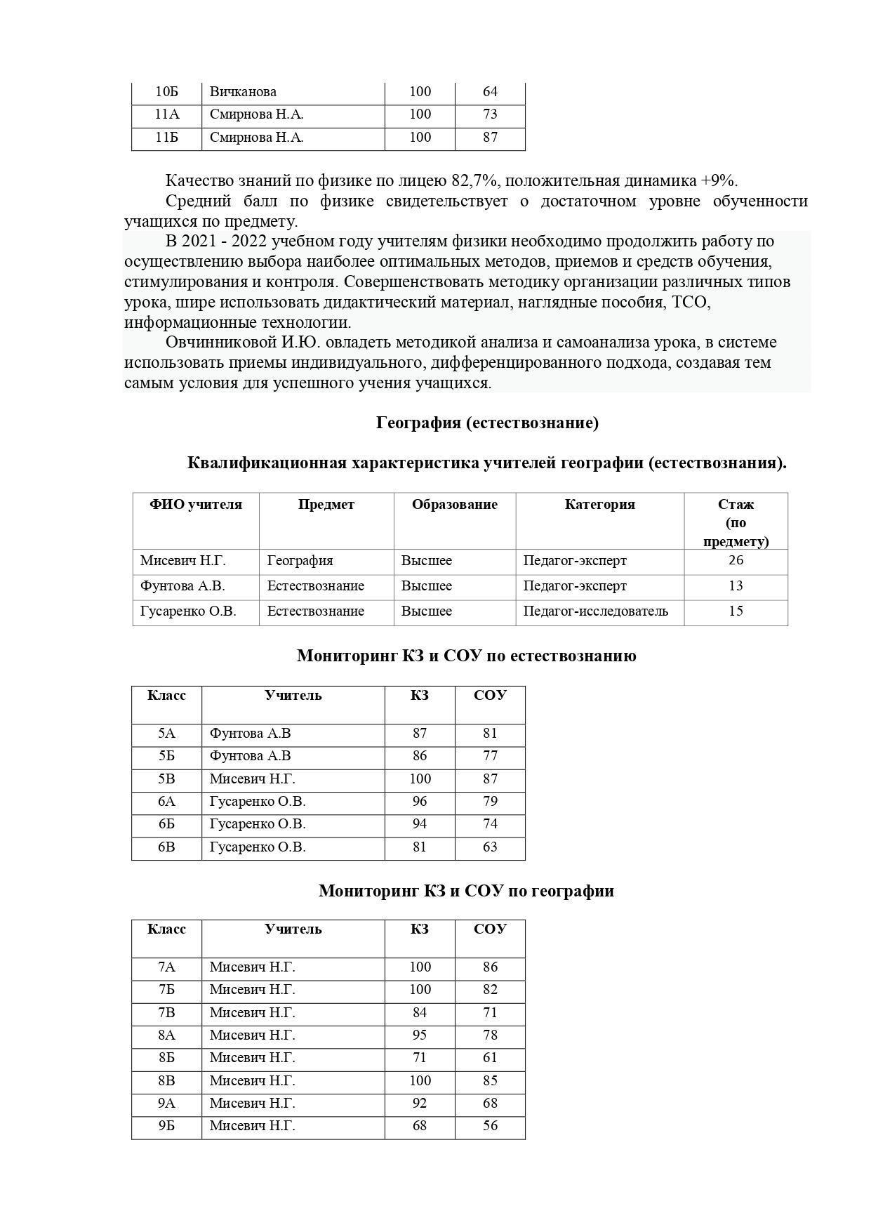 Анализ успеваемости и качества знаний учащихся 5 -11 классов 